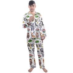 Cartoon African Animals Men s Satin Pajamas Long Pants Set by Wegoenart