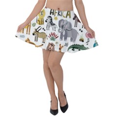 Cartoon African Animals Velvet Skater Skirt by Wegoenart