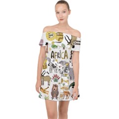 Cartoon African Animals Off Shoulder Chiffon Dress by Wegoenart