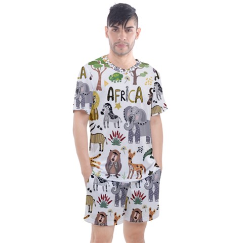 Cartoon African Animals Men s Mesh Tee And Shorts Set by Wegoenart