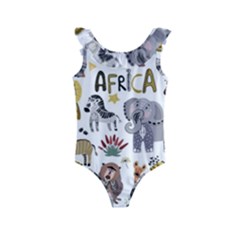 Cartoon African Animals Kids  Frill Swimsuit by Wegoenart