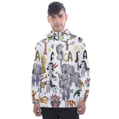 Cartoon African Animals Men s Front Pocket Pullover Windbreaker by Wegoenart