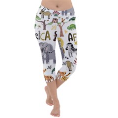 Cartoon African Animals Lightweight Velour Capri Yoga Leggings by Wegoenart