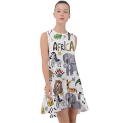 Cartoon African Animals Frill Swing Dress by Wegoenart