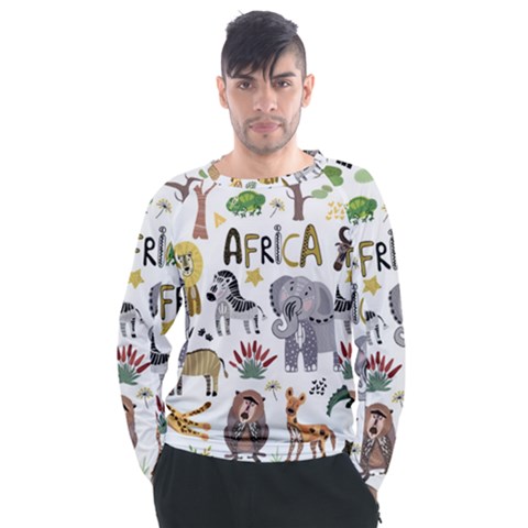 Cartoon African Animals Men s Long Sleeve Raglan Tee by Wegoenart