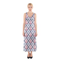 Seamless Pattern With Cross Lines Steering Wheel Anchor Sleeveless Maxi Dress by Wegoenart