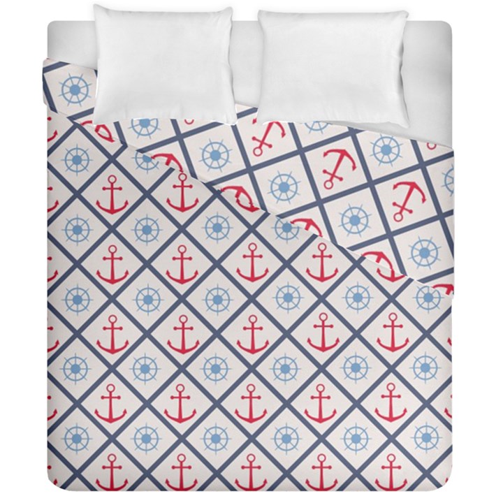 Seamless Pattern With Cross Lines Steering Wheel Anchor Duvet Cover Double Side (California King Size)