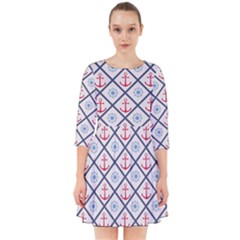 Seamless Pattern With Cross Lines Steering Wheel Anchor Smock Dress by Wegoenart