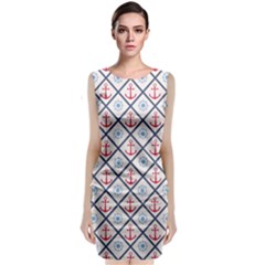 Seamless Pattern With Cross Lines Steering Wheel Anchor Sleeveless Velvet Midi Dress