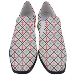 Seamless Pattern With Cross Lines Steering Wheel Anchor Women Slip On Heel Loafers by Wegoenart