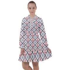 Seamless Pattern With Cross Lines Steering Wheel Anchor All Frills Chiffon Dress