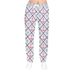 Seamless Pattern With Cross Lines Steering Wheel Anchor Women Velvet Drawstring Pants