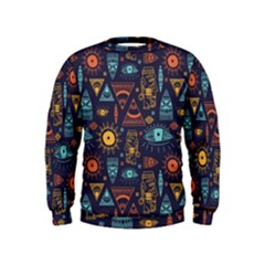 Trendy African Maya Seamless Pattern With Doodle Hand Drawn Ancient Objects Kids  Sweatshirt