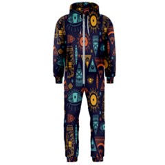 Trendy African Maya Seamless Pattern With Doodle Hand Drawn Ancient Objects Hooded Jumpsuit (men) 