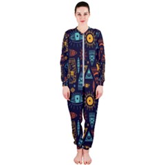 Trendy African Maya Seamless Pattern With Doodle Hand Drawn Ancient Objects Onepiece Jumpsuit (ladies) 