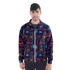 Trendy African Maya Seamless Pattern With Doodle Hand Drawn Ancient Objects Men s Windbreaker