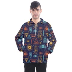 Trendy African Maya Seamless Pattern With Doodle Hand Drawn Ancient Objects Men s Half Zip Pullover