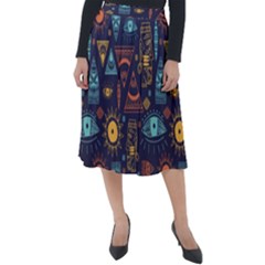 Trendy African Maya Seamless Pattern With Doodle Hand Drawn Ancient Objects Classic Velour Midi Skirt  by Wegoenart