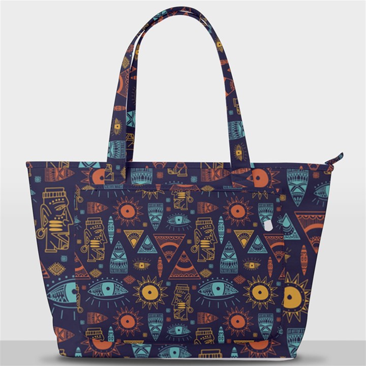 Trendy African Maya Seamless Pattern With Doodle Hand Drawn Ancient Objects Back Pocket Shoulder Bag 