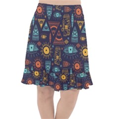 Trendy African Maya Seamless Pattern With Doodle Hand Drawn Ancient Objects Fishtail Chiffon Skirt by Wegoenart