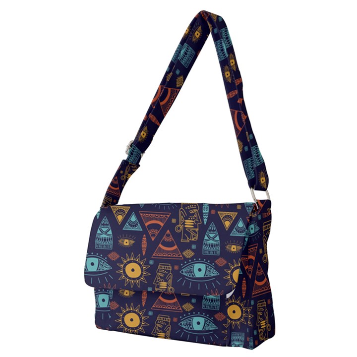 Trendy African Maya Seamless Pattern With Doodle Hand Drawn Ancient Objects Full Print Messenger Bag (M)