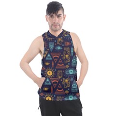 Trendy African Maya Seamless Pattern With Doodle Hand Drawn Ancient Objects Men s Sleeveless Hoodie by Wegoenart