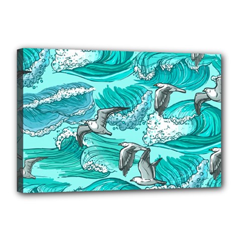 Sea Waves Seamless Pattern Canvas 18  X 12  (stretched)