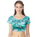 Sea Waves Seamless Pattern Short Sleeve Crop Top View1