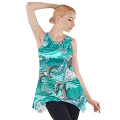 Sea Waves Seamless Pattern Side Drop Tank Tunic by Wegoenart