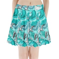 Sea Waves Seamless Pattern Pleated Mini Skirt by Wegoenart