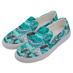 Sea Waves Seamless Pattern Men s Canvas Slip Ons by Wegoenart