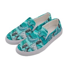 Sea Waves Seamless Pattern Women s Canvas Slip Ons by Wegoenart