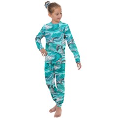 Sea Waves Seamless Pattern Kids  Long Sleeve Set 