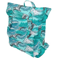 Sea Waves Seamless Pattern Buckle Up Backpack by Wegoenart