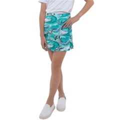 Sea Waves Seamless Pattern Kids  Tennis Skirt