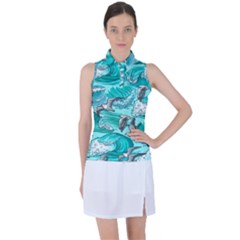 Sea Waves Seamless Pattern Women s Sleeveless Polo Tee by Wegoenart