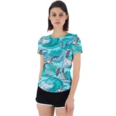 Sea Waves Seamless Pattern Back Cut Out Sport Tee