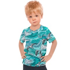 Sea Waves Seamless Pattern Kids  Sports Tee