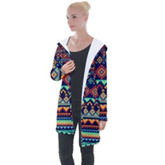 Pattern Tribal Style Longline Hooded Cardigan by Wegoenart