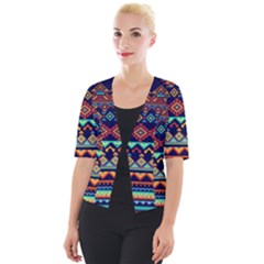 Pattern Tribal Style Cropped Button Cardigan by Wegoenart