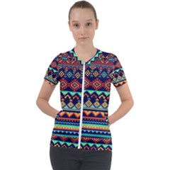 Pattern Tribal Style Short Sleeve Zip Up Jacket by Wegoenart