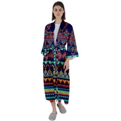 Pattern Tribal Style Maxi Satin Kimono