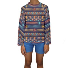 Bohemian Ethnic Seamless Pattern With Tribal Stripes Kids  Long Sleeve Swimwear by Wegoenart