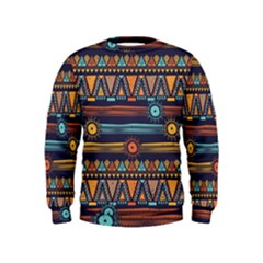 Bohemian Ethnic Seamless Pattern With Tribal Stripes Kids  Sweatshirt by Wegoenart