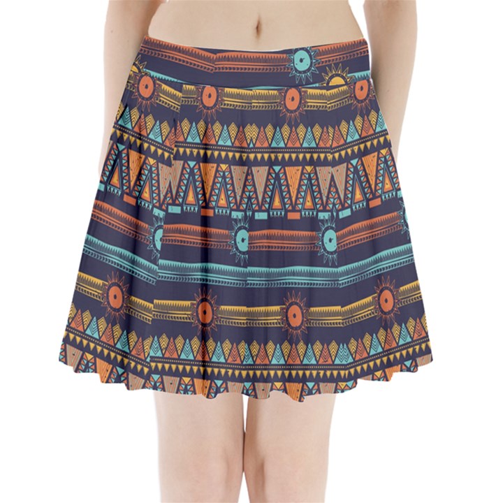 Bohemian Ethnic Seamless Pattern With Tribal Stripes Pleated Mini Skirt