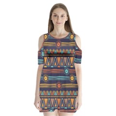 Bohemian Ethnic Seamless Pattern With Tribal Stripes Shoulder Cutout Velvet One Piece