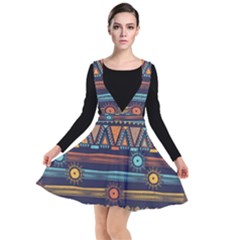 Bohemian Ethnic Seamless Pattern With Tribal Stripes Plunge Pinafore Dress by Wegoenart