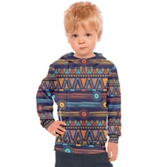 Bohemian Ethnic Seamless Pattern With Tribal Stripes Kids  Hooded Pullover by Wegoenart