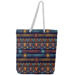 Bohemian Ethnic Seamless Pattern With Tribal Stripes Full Print Rope Handle Tote (large) by Wegoenart