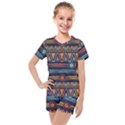 Bohemian Ethnic Seamless Pattern With Tribal Stripes Kids  Mesh Tee and Shorts Set View1